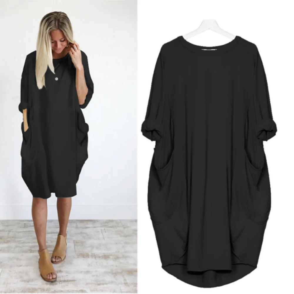Недорогие платья для женщин модное однотонное Повседневное платье с длинным рукавом женская одежда больших