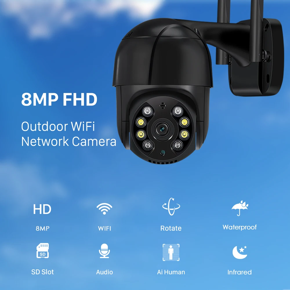 Caméra de surveillance extérieure PTZ IP WiFi HD 8MP/4K