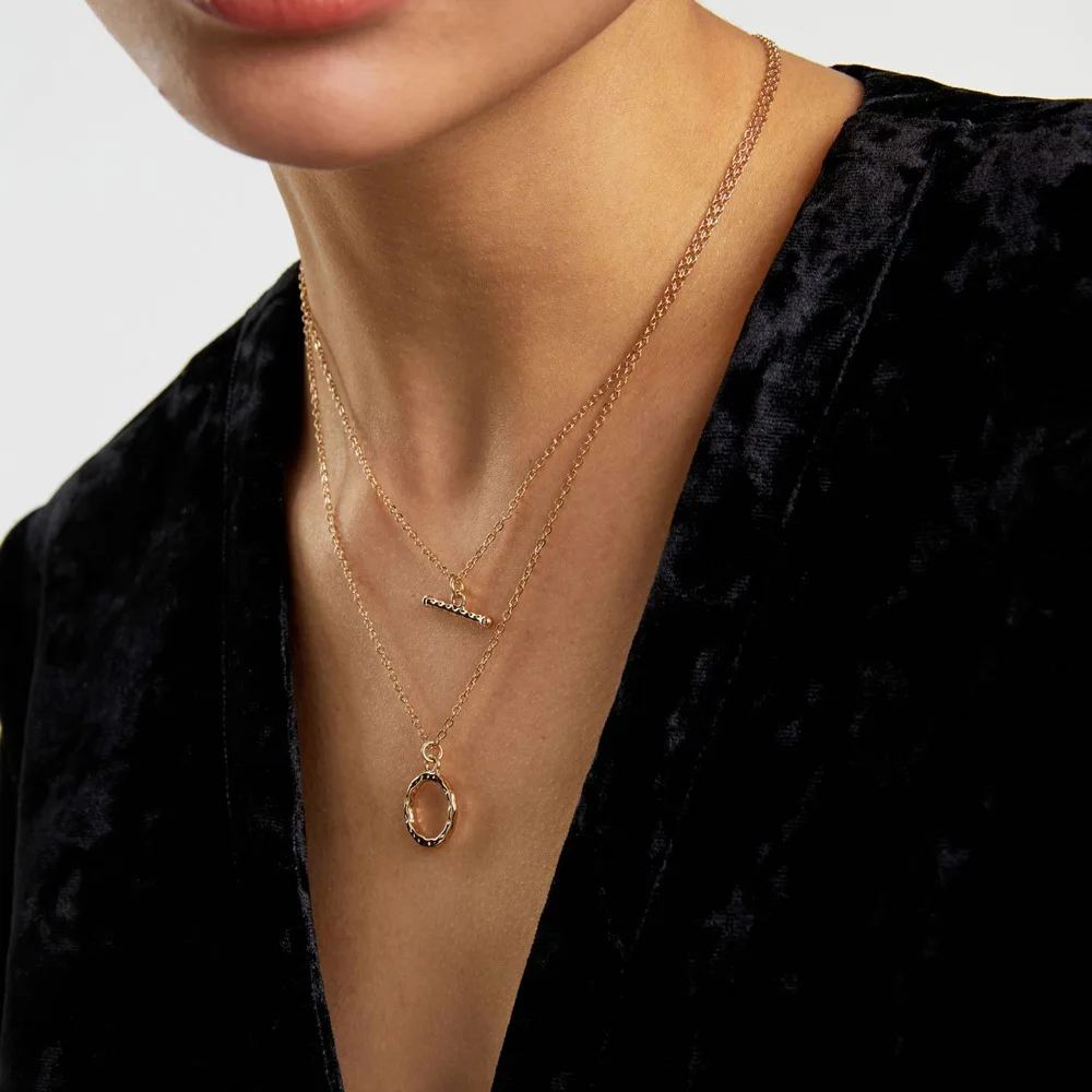 2026 Cross-border Trendy Gold Plated Alloy Necklace Stacked Niche Clavicle Chain High-grade Geometric Accessories