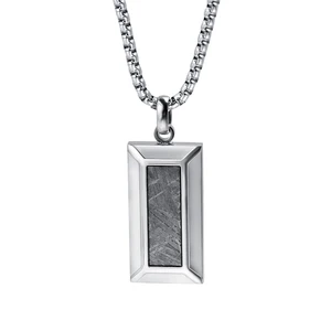Natural Stone Pendant Muonionalusta Iron Meteorite Inlay Stainless Steel Dog-tag Pendant Necklace Bijoux En Acier Inoxydable