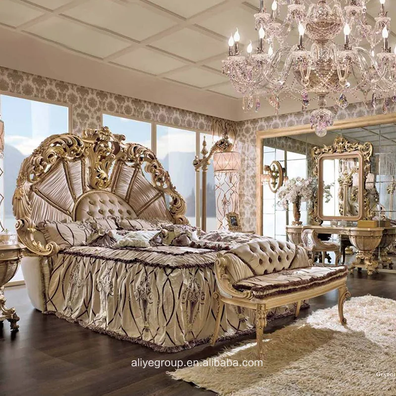 Aa3fancy King Size Bed With Elaborate Wood Carving Bedroom Furniture