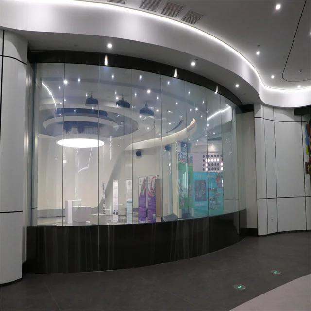 Glass Fully Automatic  Curved Sliding Partitions Automated Self-Driving Panel System Electric Sliding Glass Wall