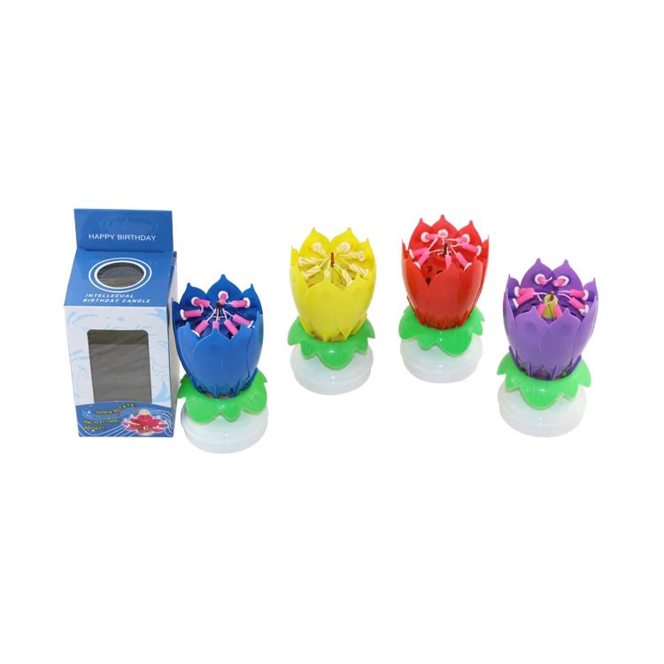 Electronic Sparkle Fountain Rotating Magic Lotus Flower Music Birthday Candle