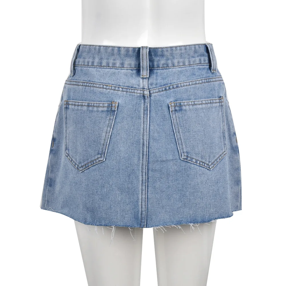 Ladies Jeans Skirts Embroidery Cross Pattern Denim Mini Skirt Blue No ...