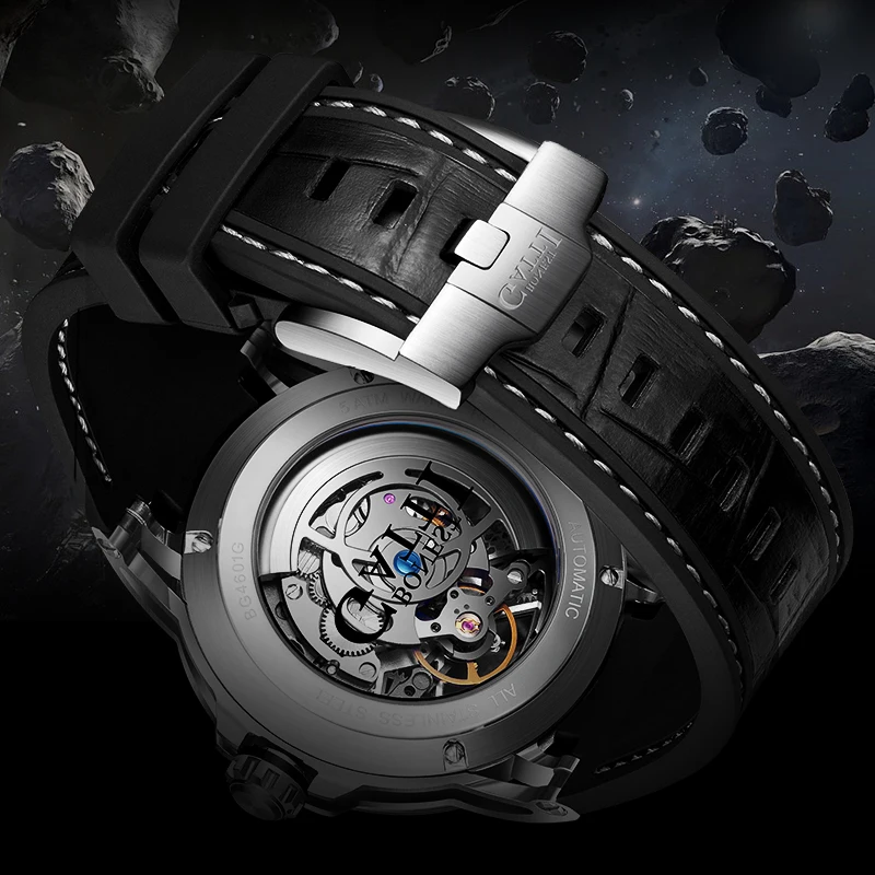 Bonest Gatti New Design  Genuine Leather Luxury Automatic Mechanical Watch Waterproof 5ATM Movement  Watch for Men BG4601
