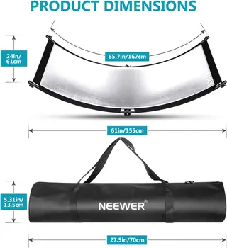 Neewer Clamshell Light Reflector Diffuser with 2M Light Stand and Carrying Bag 155*61cm Photography Curved Lighting Reflector detail image