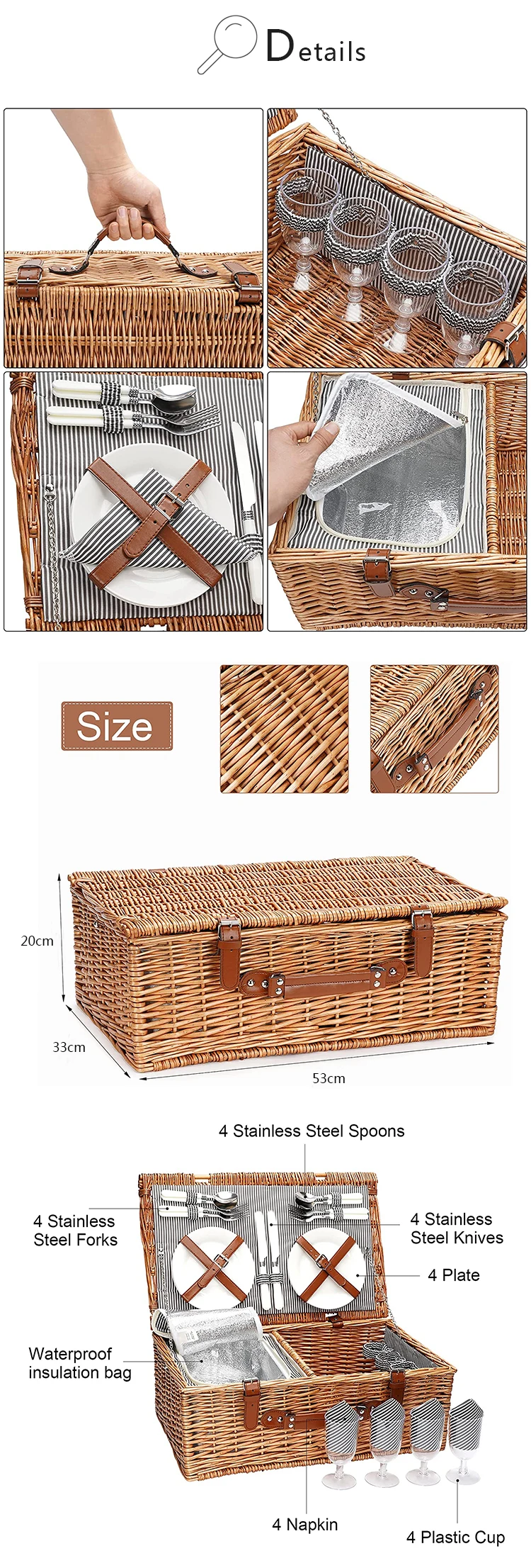 Cheap Wicker Picnic Baskets Set Custom Empty Wicker Cooler Picnic