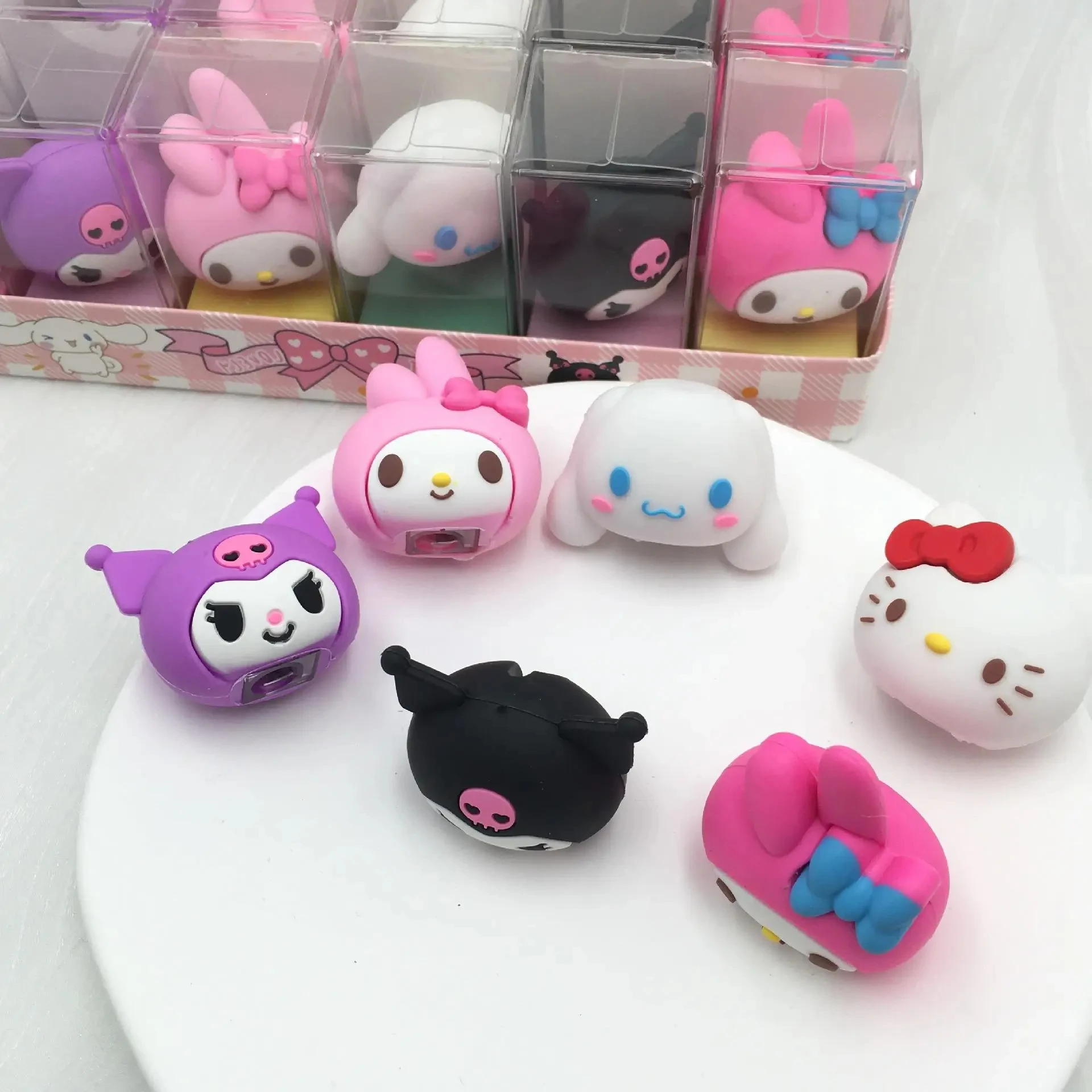 Kawaii 48pc Sanrios Kawaii Eraser Pencil Sharpener Anime Kuromi ...