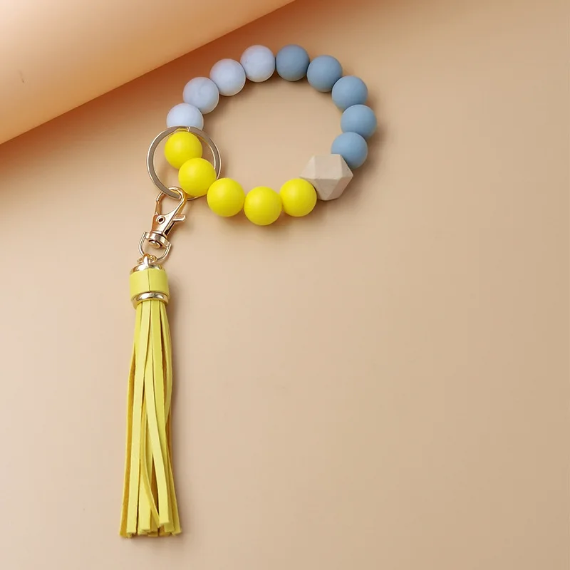 Ft275 Women Silicone Key Ring Bracelet Keychain Wristlet Silicone Bead Bangle Keyring Bracelets