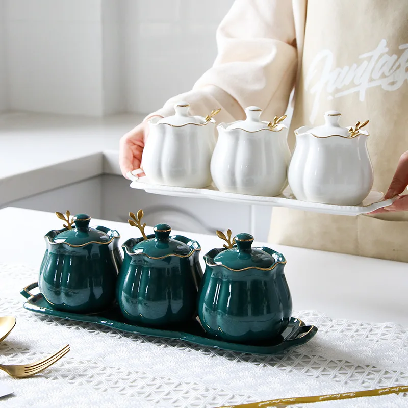 Fancy Kitchenware Container Luxury Food Storage Container Ceramic Kitchen Storage Condiment Pots ...