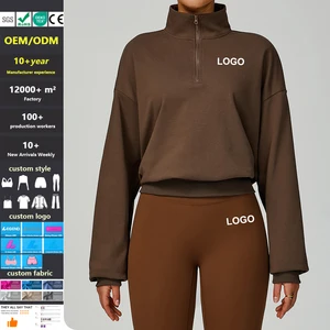 Autumn Winter Half-Zip Stand-Neck Sweatshirt Casual Loose-Fit Windproof Warm Long-Sleeved Top Women'S Running Fitness Sportswear