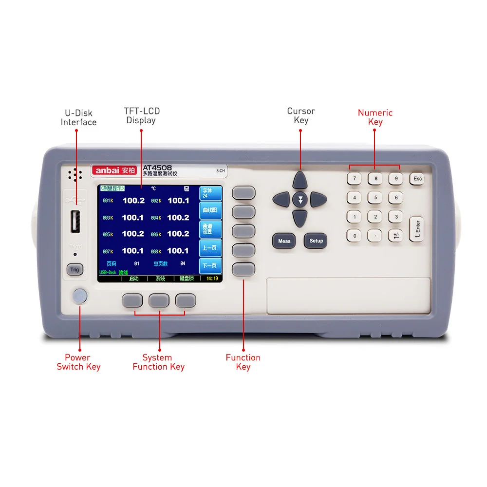 AT4508  Benchtop Multi Channel Thermometer Digital Temperature Tester