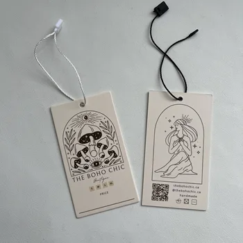 Luxury Custom Logo Clothing Hang Tags Black White  Paper Embossed Swing Tag Clothes Label Special Paper Hang Tags