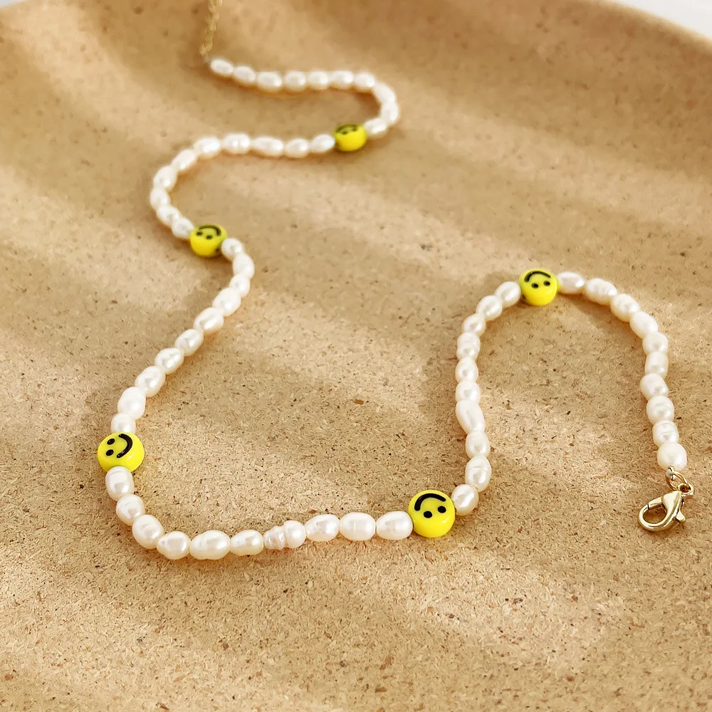 Sweet Short Smiley Face Clavicular Chain Colorful Bead Necklace Women  Fashion Accessories | Shopee Philippines