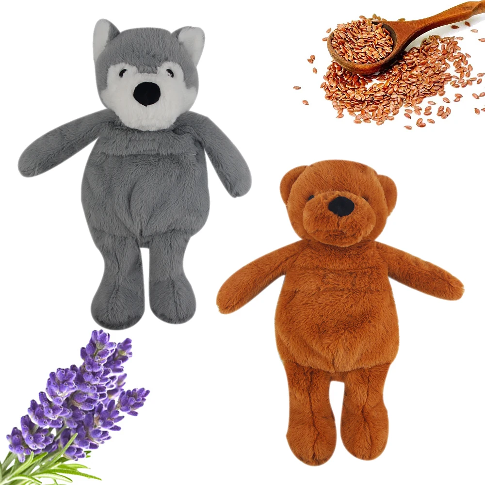 plush toy with heat pad inside heatable portable soft stuffed animal heating pad warmed up in the microwave