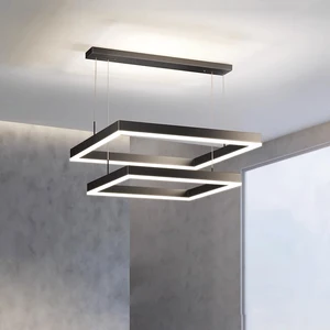 Modern LED Ring Dimmable Square Chandelier for Living Dining Room,Bedroom High Ceiling Hanging Living Room Pendant Light Fixture