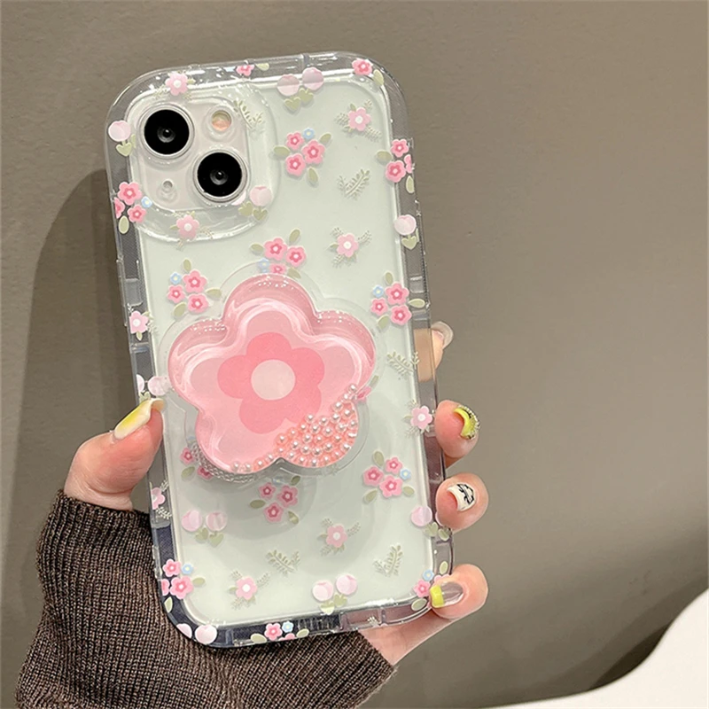 Cute Quicksand Pink Flower Holder Phone Case for iphone 14 12 13 11 Pro Max Plus Japan Korea Girl Stand Floral Clear Soft Cover Cute Quicksand Pink Flower Holder Phone Case for iphone 14 12 13 11 Pro Max Plus Japan Korea Girl Stand Floral Clear Soft Cover