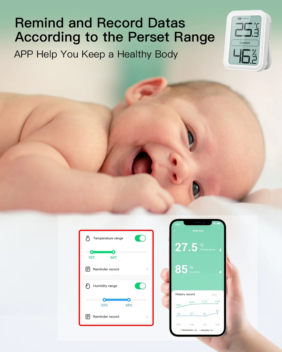 Indoor Room Lcd Display Bluetooth Digital Temperature Humidity Meter