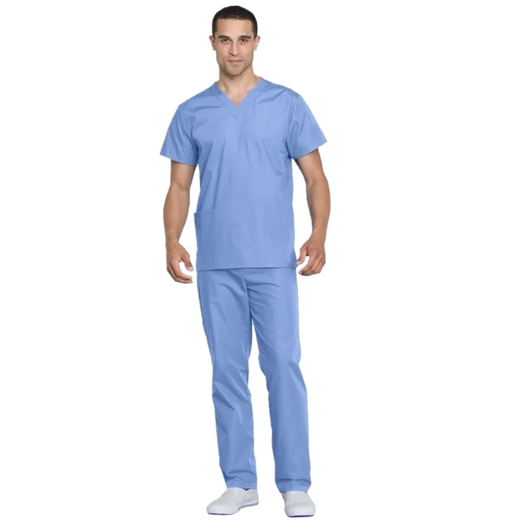 Custom Made 4 Way Stretch Scrub Uniform Nursing Sets Light Blue Scrubs Uniforms Medical Scrubs