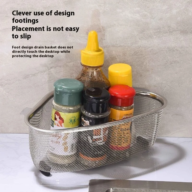 Stainless Steel Kitchen Sink Basin Triangle Dish with Filter Drain Basket for Leftovers Garbage Residue Storage Metal Material