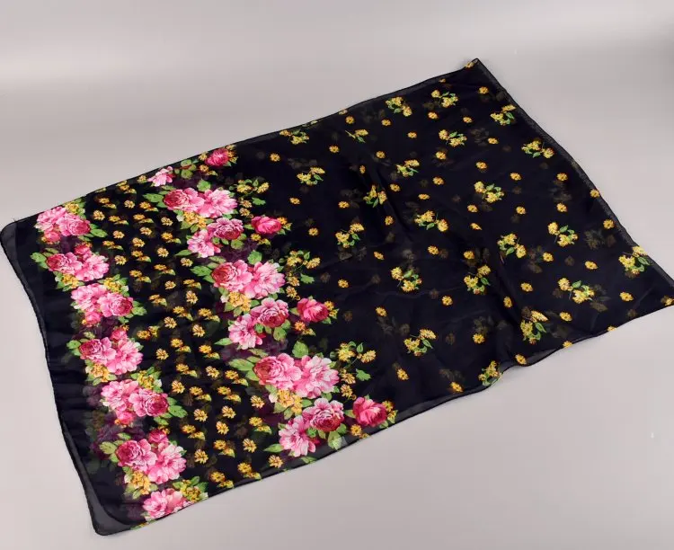 Новинка 2019, Женский Длинный Мягкий Шифоновый шарф с принтом, оптовая продажа, небольшой цветок пиона, дешевые женские шарфы с принтом, в наличии