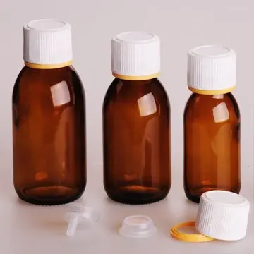 Producător Sticle de medicamente din sticlă maro chihlimbar de 100 ml bine concepute. Sticla de sticlă cu sirop farmaceutic