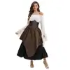White top with a cinched waist and brown midi skirt