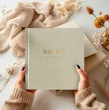 Customizable  Linen Baby My First Year Baby Memory Book Fabric Hardcover Record Milestone Book