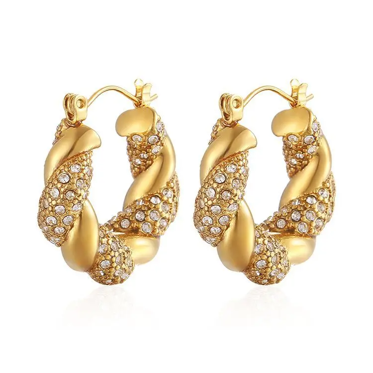 Fashion Twisted 14k Gold Color Hoop Earrings for Women Round Circle Statement Copper Zircon Vintage Jewelry Gift Wholesale