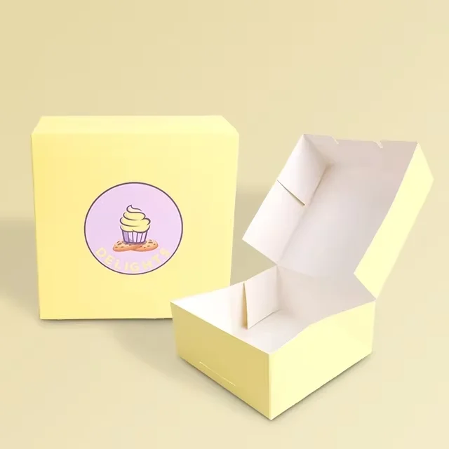 Custom Design Paper Cardboard Box Package Four Six Corner Glued Foldable Paper Cake Box