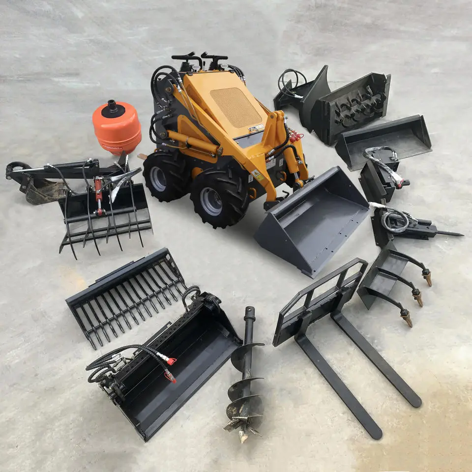 Mini Loader Skid Steer Loaders with Tracked Snow Blower Lawn Mower Breaker Hammer Earth-moving Machinery Mini Skid Steer Loader
