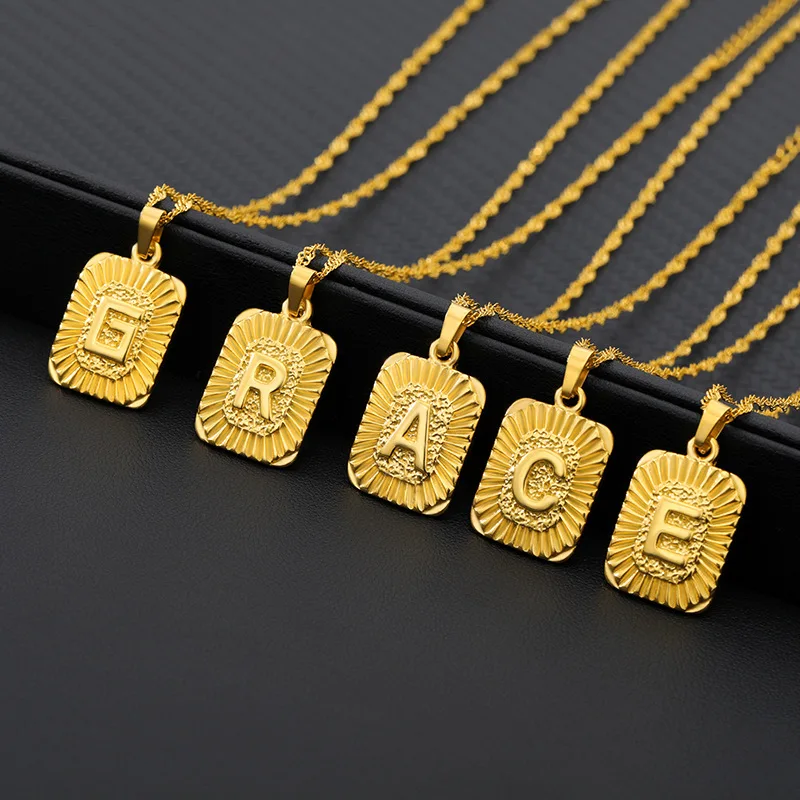 Letter Pendant Square Gold Pendant Necklace Sarah Chloe Engraved