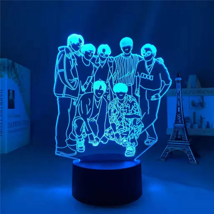 BTS gece lambası Led 3d Illusion lamba Lampara renkli Rgb çocuk