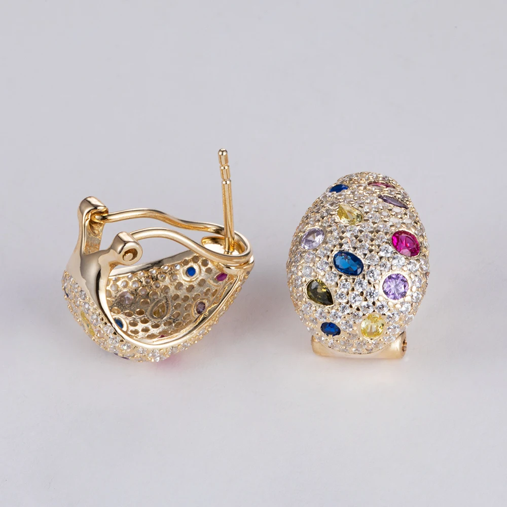 925 Sterling Silver Gold Plated With Cz Crecent Stud Earring For Women main image 0