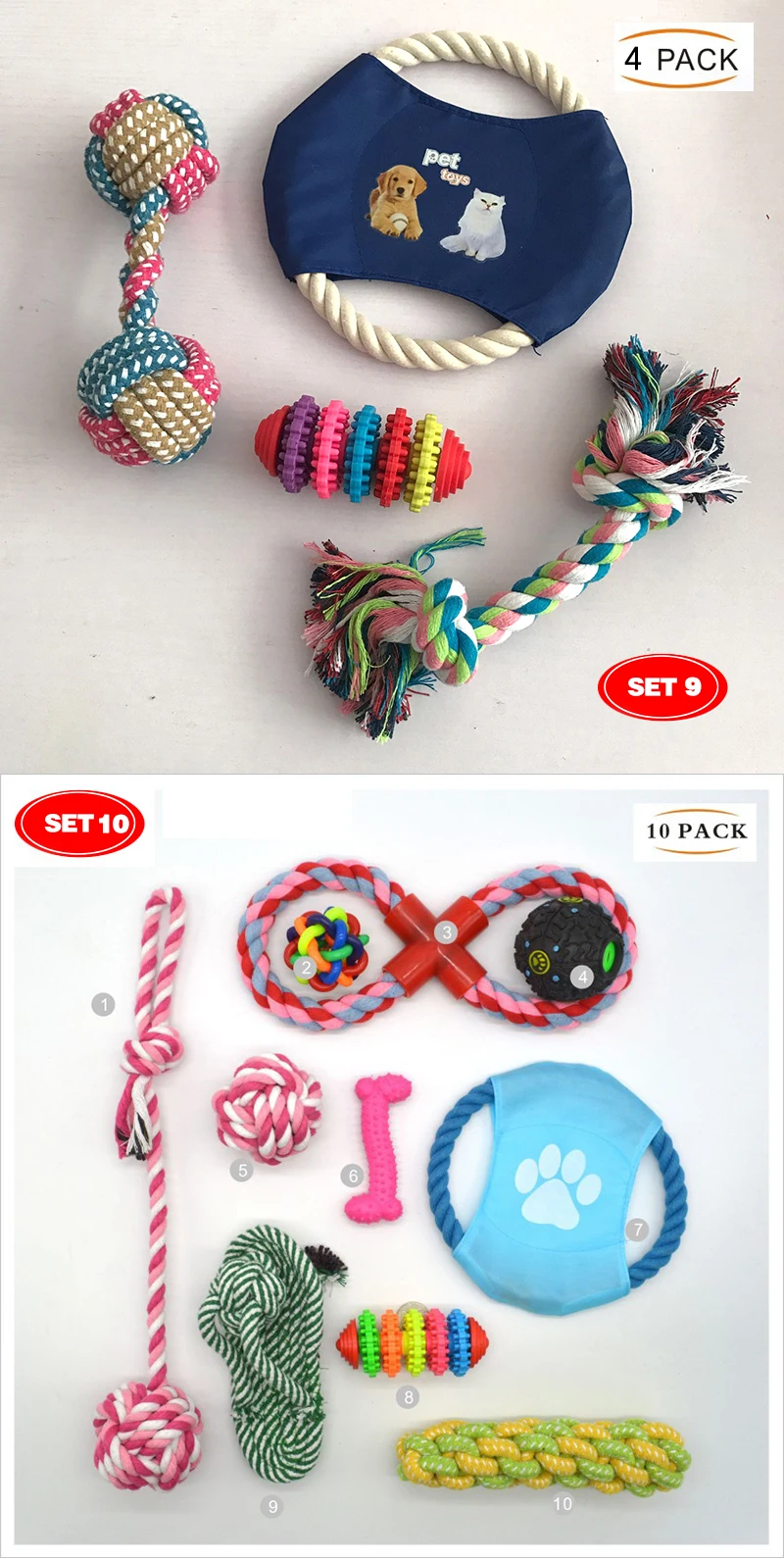 Wholesale Durable Cotton Rope Dog Toys 10 Pack Gift Set Free Assortment