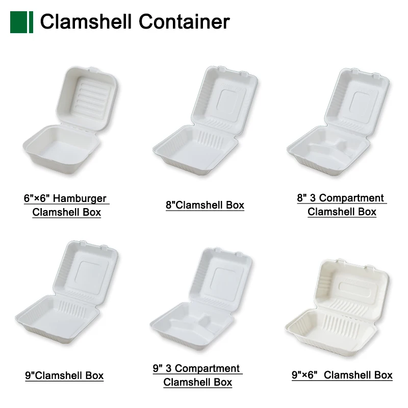 Compostable Biodegradable to Go Food Container Disposable Take Away Takeout Bagasse Hinge Lunch Box togo Sugarcane Packaging