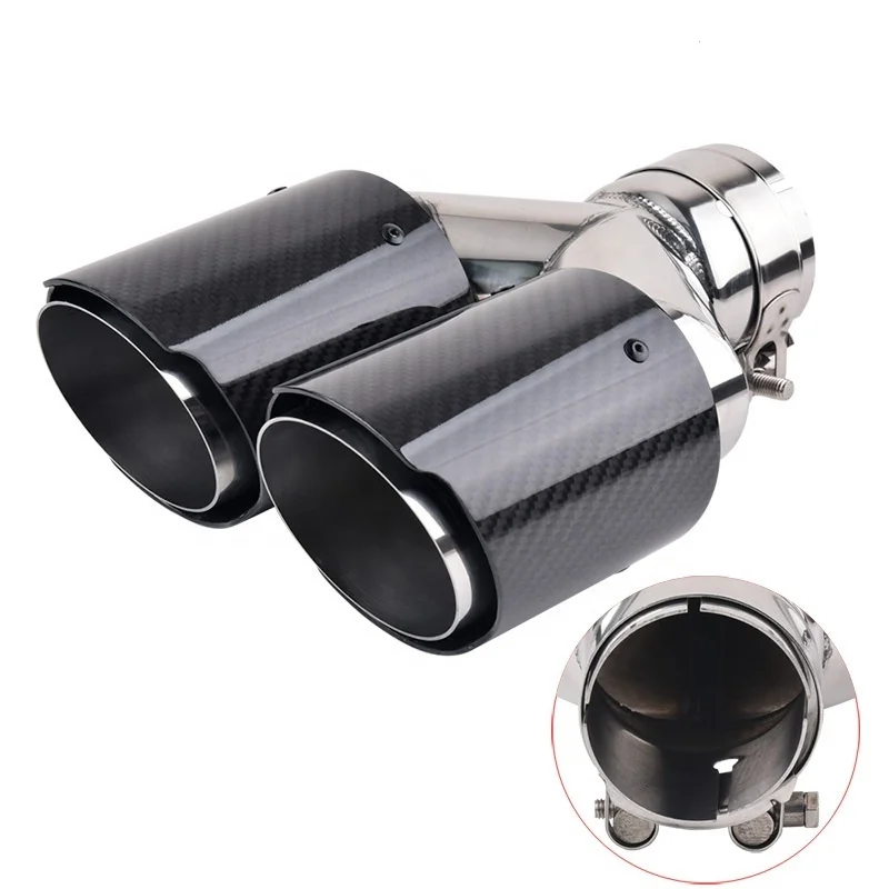 Universal Dual Exhaust Tip Straight Side Glossy Carbon Fiber Exhaust ...