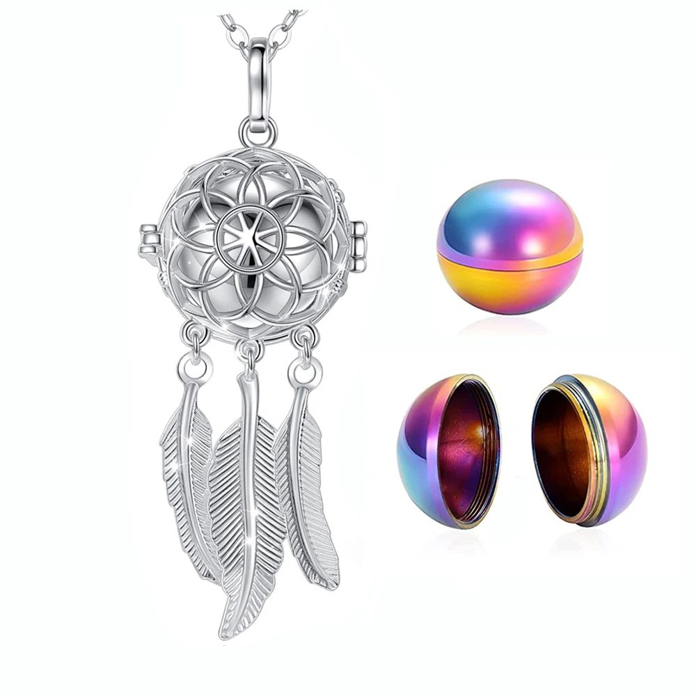 Cremation Jewelry Urn Necklace for Ashes for Women Men Feather Keepsake Dream Catcher Hollow Pendants in Memory of Human Pets