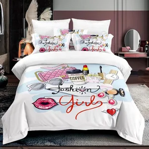 Custom Logo 3D Printed Duvet Cover Girls Fashion Printed Bedding Set Brushed Microfiber Bed Sheet for Teenager