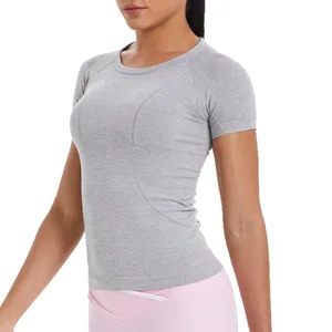 Women Seamless Compression Short Sleeve Fitness Top Breathable Quick Dry Yoga Running Sports Shirt