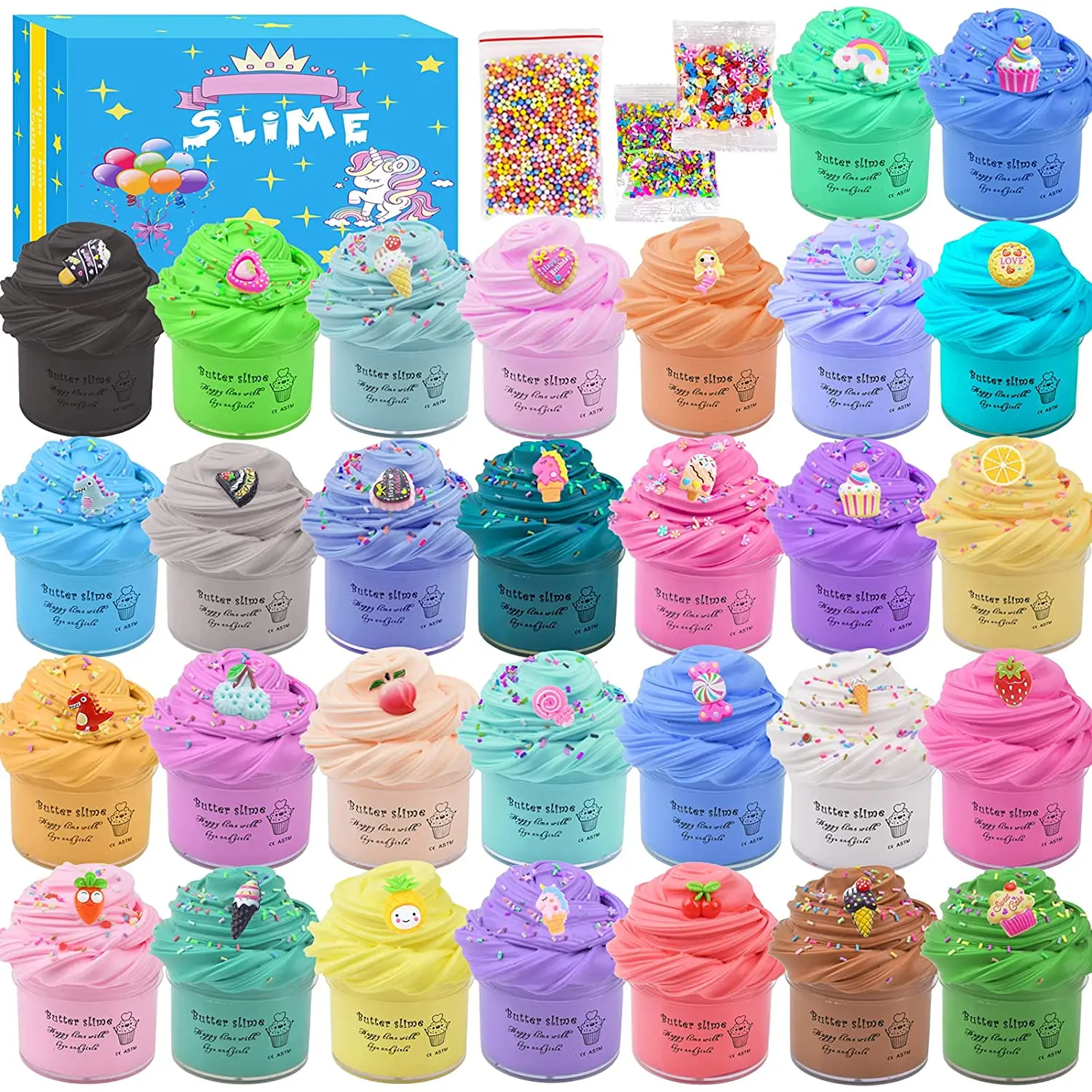 with Candy Super Stretchy and Non-Sticky Stress Relief Toy Birthday Gifts Party Favors for Kids Girls Boys 25 Mini Pack Butter Slime Kit Ice Cream Fruit Animal Slime 
