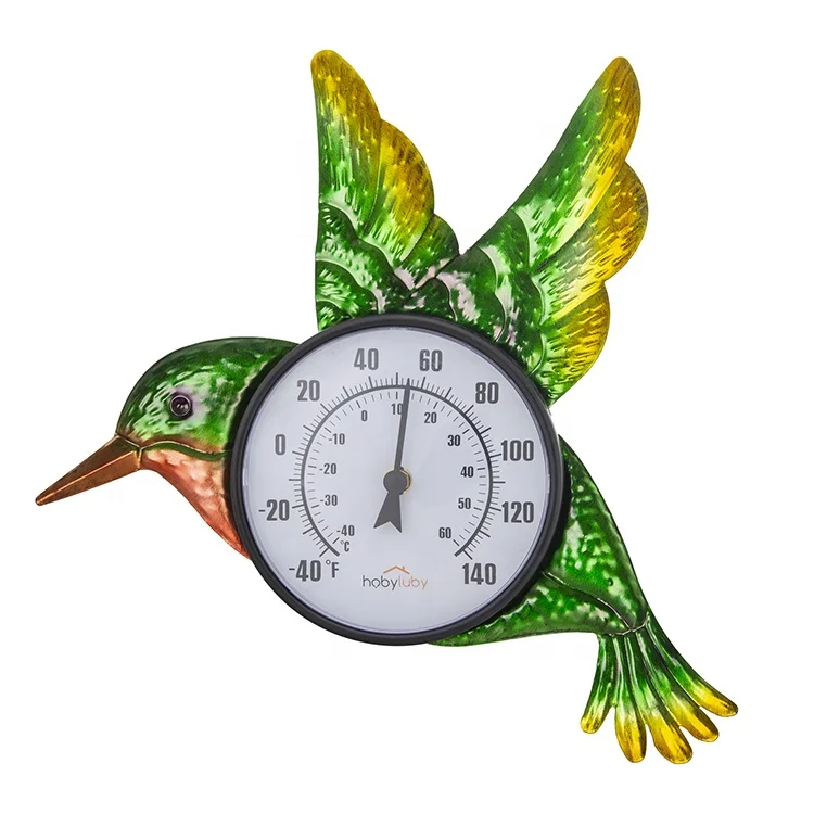 Wall Hummingbird Thermometer Metal Wall-Mounted Thermometer Waterproof for Patio  Yard & Living Room, No Battery Needed