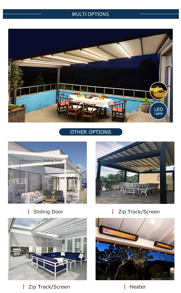 Waterproof Custom Motorized Outdoor Pergola With Side Retractable Roof