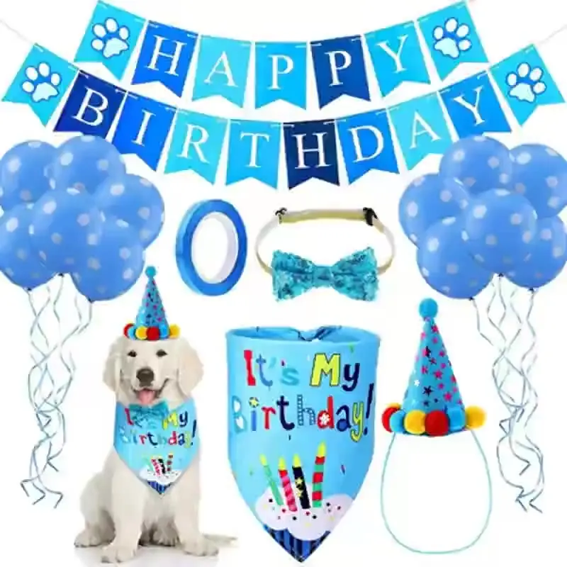 Rosa/Azul Feliz Cumpleaños Bandana y pastel Mascota Perro Y Cachorro Paquete 