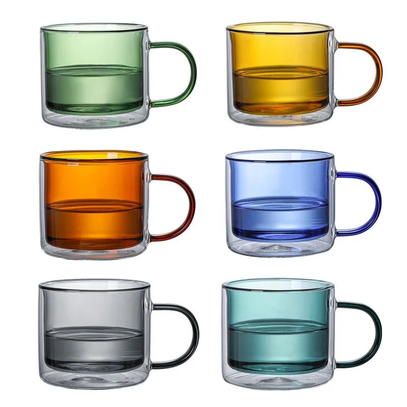 Double-Layer High Borosilicate Glass Coffee Cup with Handle Vintage Design Insulated for Home Use or Back to School