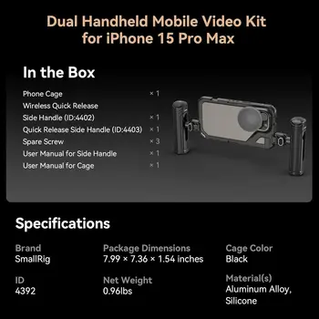 SmallRig Dual Handheld Phone Cage Kit for iPhone 15 Pro Max Mobile Video Rig Cage Kit with Wireless Quick Release Handles - 4392 product image