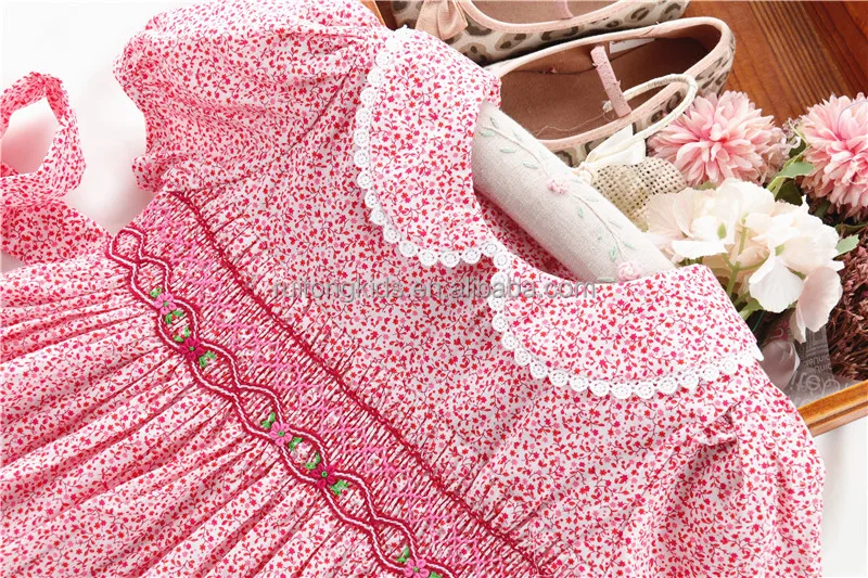 Vestidos de flores rojas para niñas, ropa ahumada para bebés, ropa informal  vintage para niños, venta al por mayor, C116016