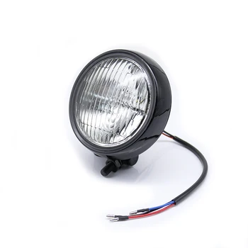 Phare Avant Universel Moto Pointu Vintage H4 - Verres Noir & Ambre - Compatible Harley Chopper Sportster Softail