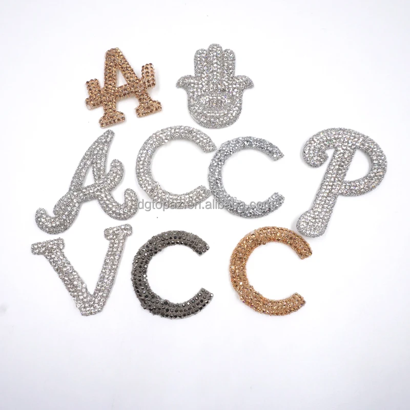 Free sample Luxury rhinestone logo patch applique designer patches famous brands stickers