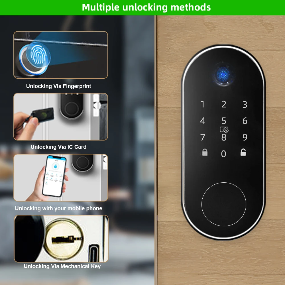 BBDHOME Touch Screen IC Card Digital Smart Locks With Mechanical Key for Tuya Hotels Security Smart Door Lock